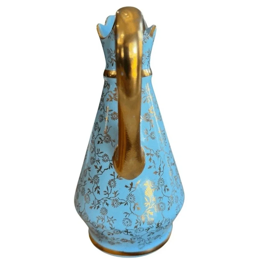 Vintage Pearl China Tiffany Blue Mini Pitcher Creamer Bud Vase 22KT Gold Cottage